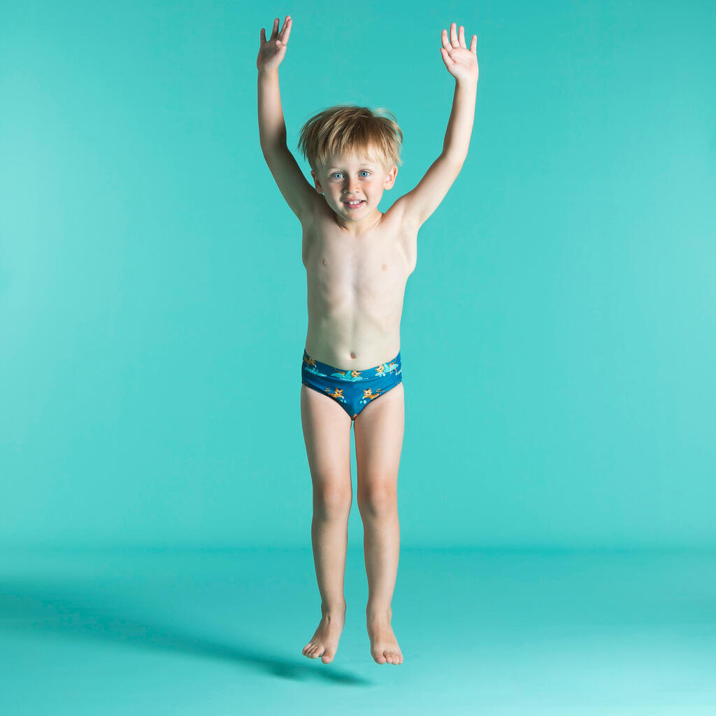 Baby / kids’ swim briefs - blue with tiger print