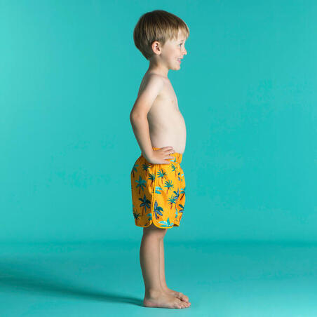 Short De Bain Bébé / Enfant Jaune Imprimé Palmiers