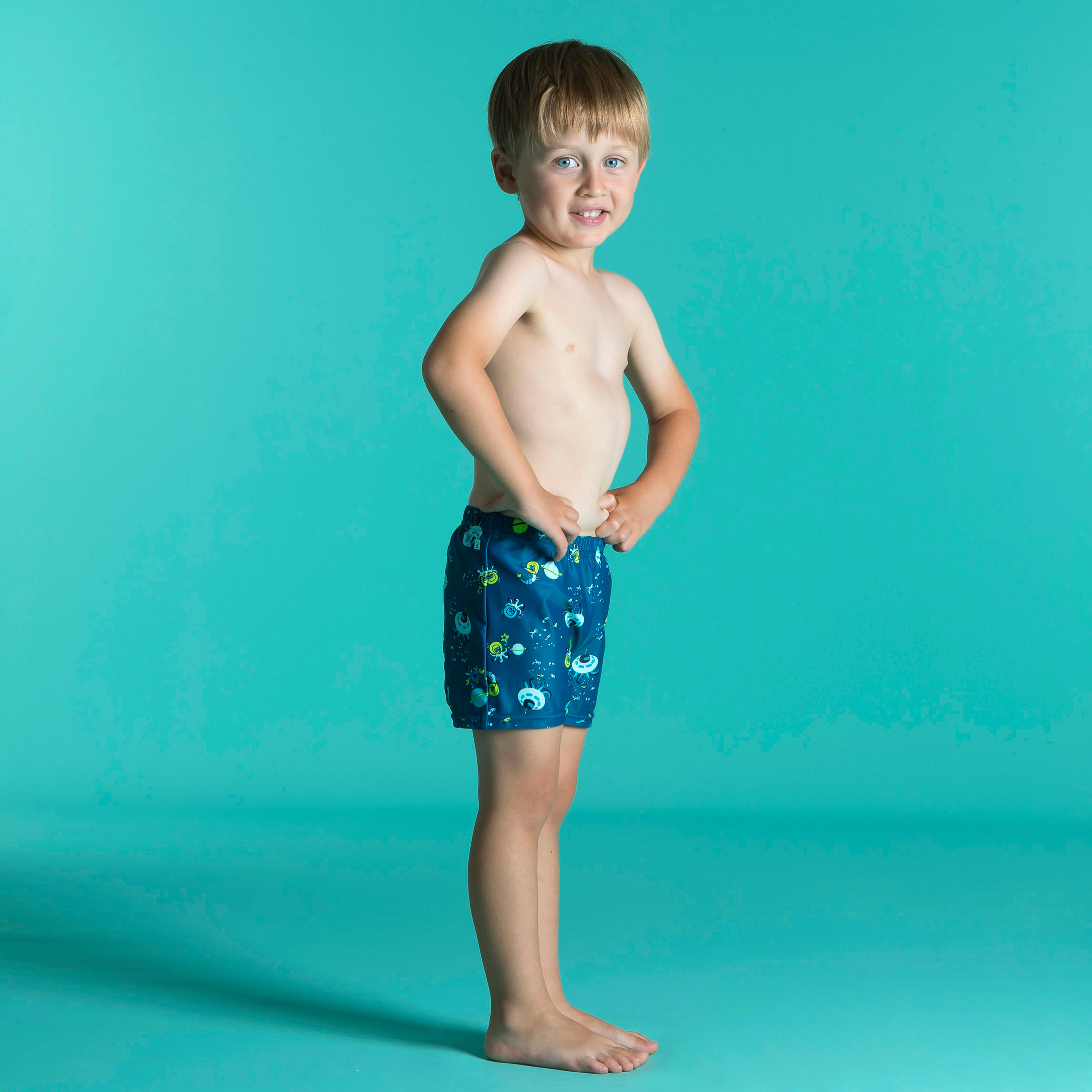 Baby Washable Swimming Nappy Boxer - Blue Printed 3/4