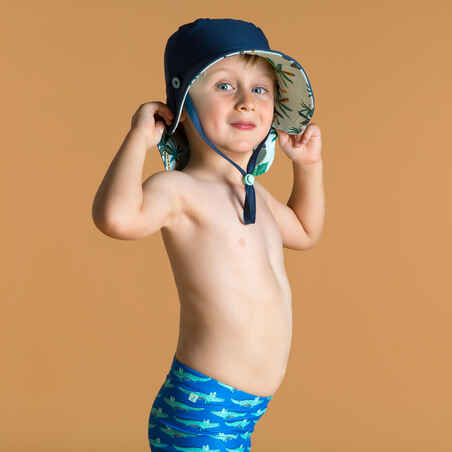 Baby Reversible UV-Protection Hat - Blue Palm Print