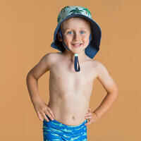 قبعة الحماية من الأشعة فوق البنفسجية للأطفال بوجهين - أزرق بطباعة نخيل