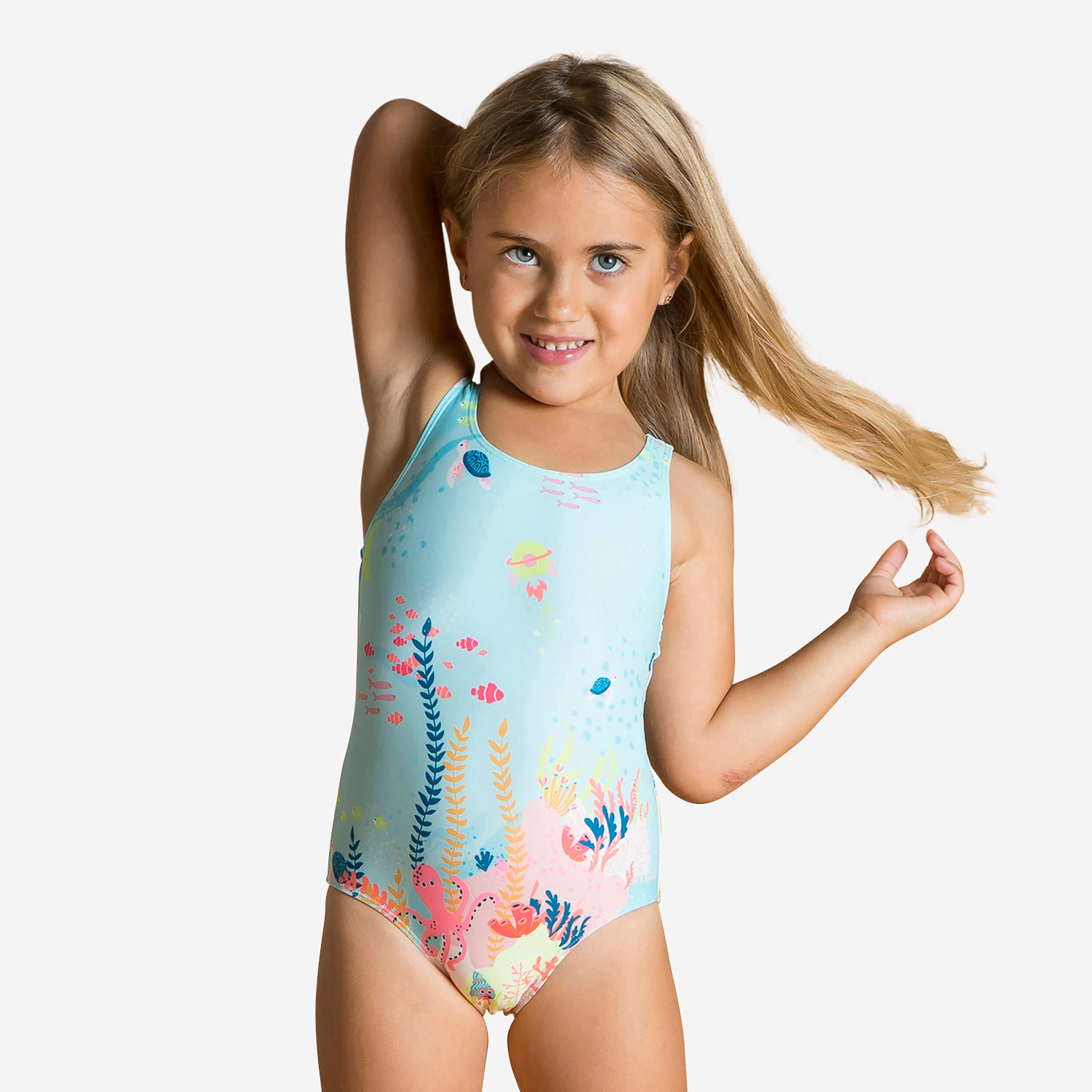 Costume da bagno 1 pezzo per bambina con stampa acquamarina