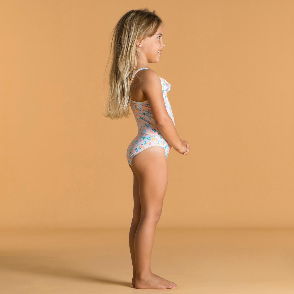 Maillot de bain 1 pièce avec volants Bébé / Fille - blanc rose imprimés fleurs