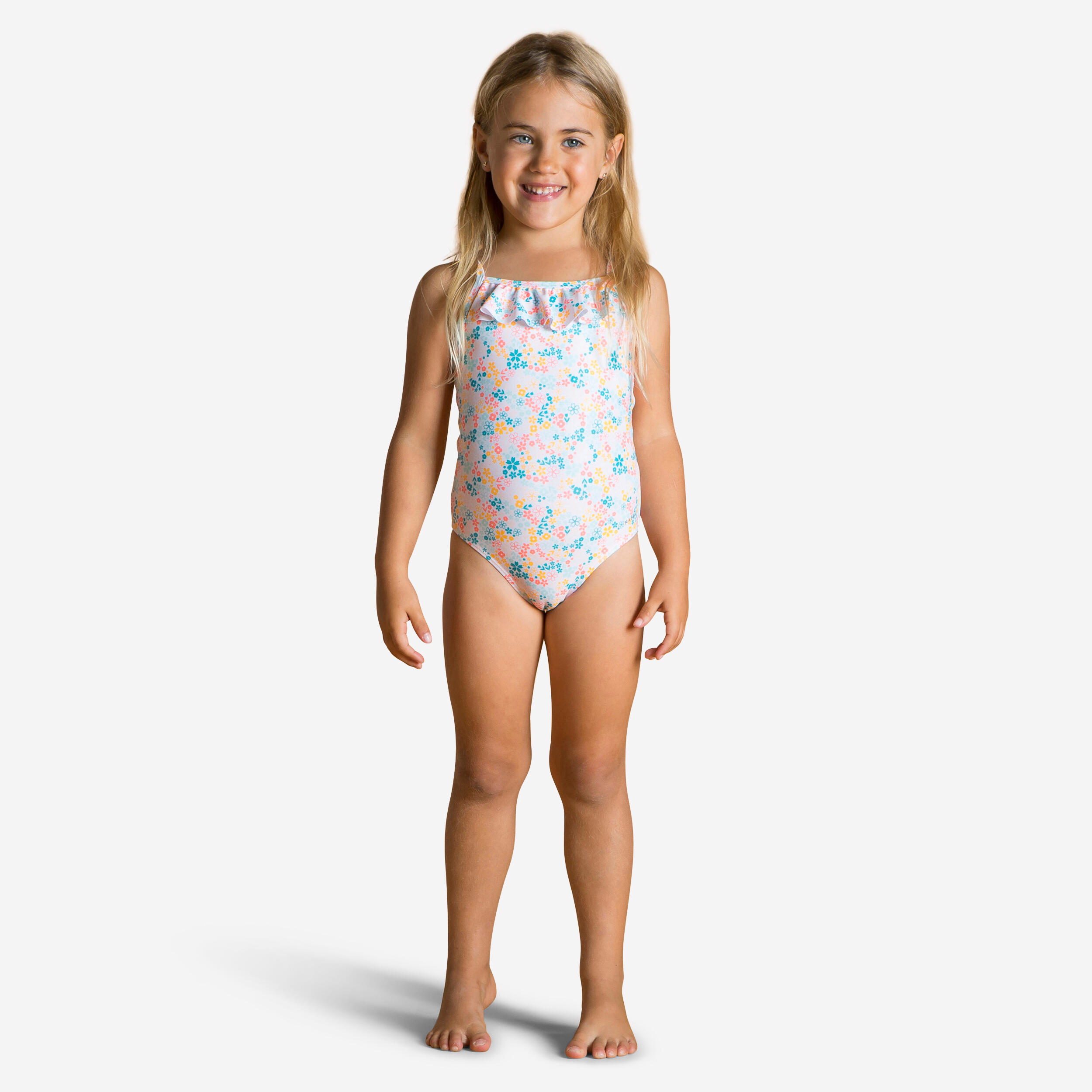 Baby Girls' One-Piece Swimsuit Print With Ruffles 1/8