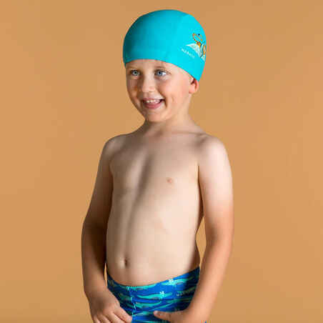 Gorro de natación en tela para bebé Nabaiji print azul