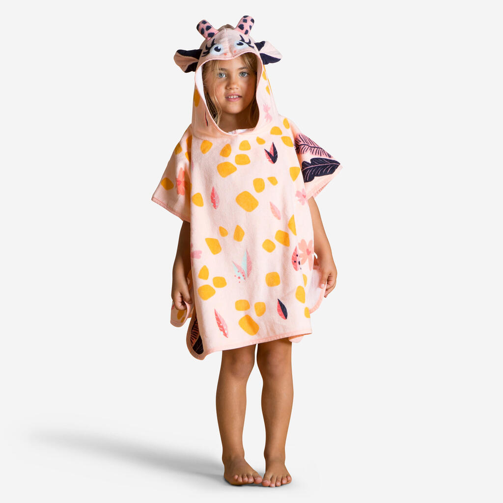 Bērnu kokvilnas pončo dvielis “Giraffe”, balts, rozā