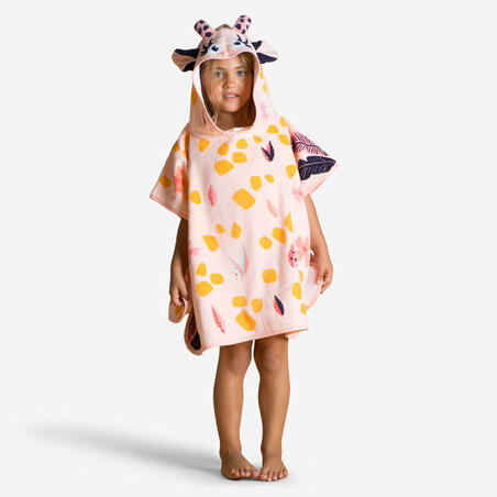 Badponcho i bomull Baby vit/rosa giraff