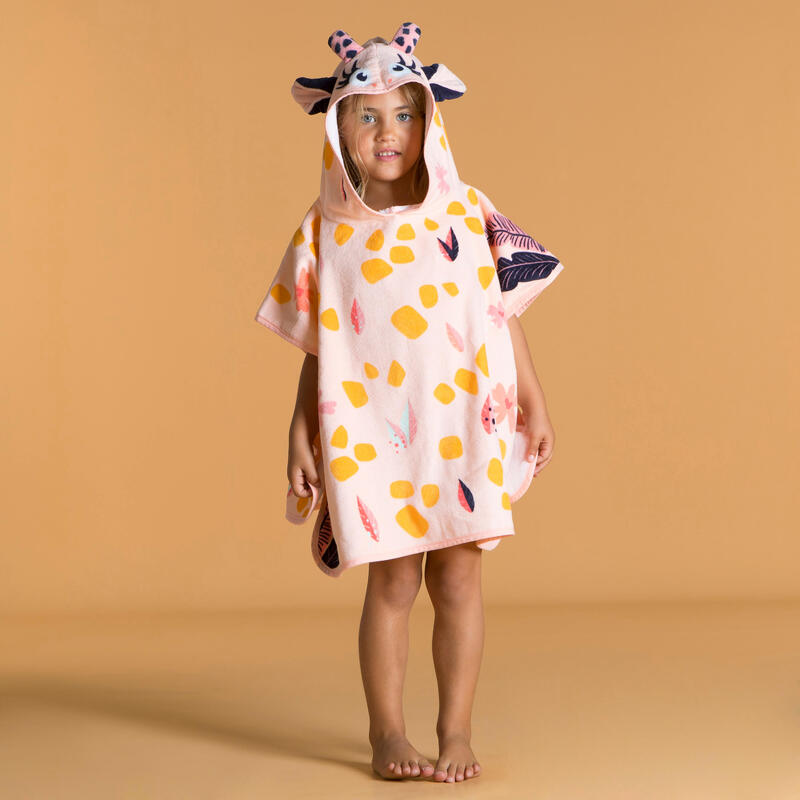 Kid's Bath Poncho Cotton - Giraffe White Pink
