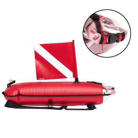 Long spearfishing buoy with watertight compartment