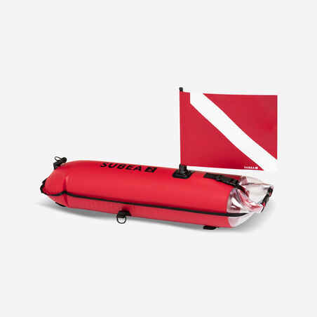 Long spearfishing buoy with watertight compartment