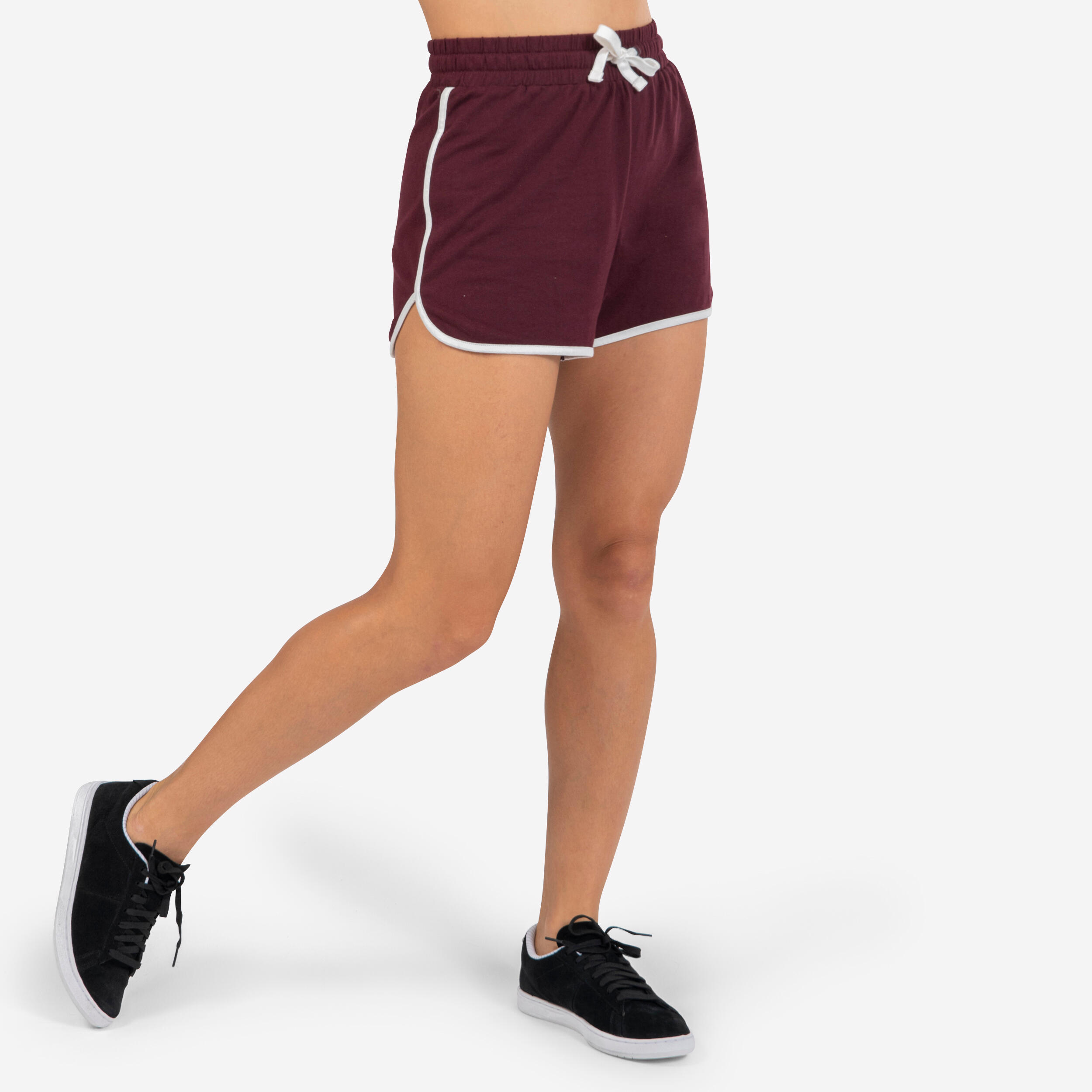 Women's dark burgundy high-waisted urban dance shorts