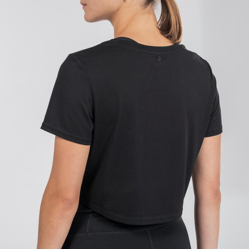 T-Shirt Crop Top Damen - schwarz