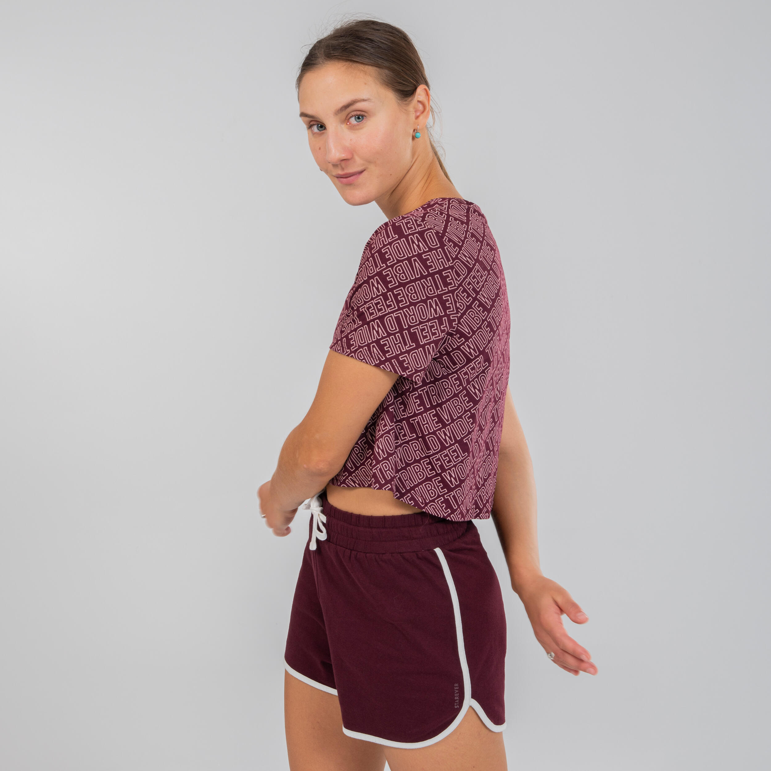 Starever - T-shirt Crop Top Danses Urbaines Bordeaux Foncé Femme - T-shirt Manches Courtes - Danse / Gymnastique - Violet - 46l/xl - Decathlon