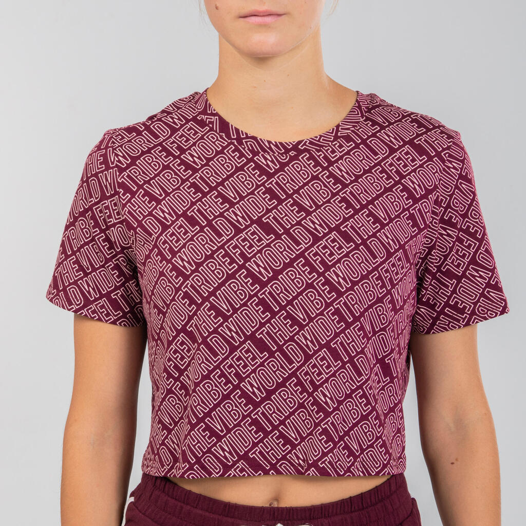 T-Shirt Crop Top Damen - schwarz mit Print