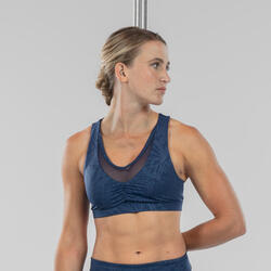 Sporttopje voor paaldansen dames blauw met prints