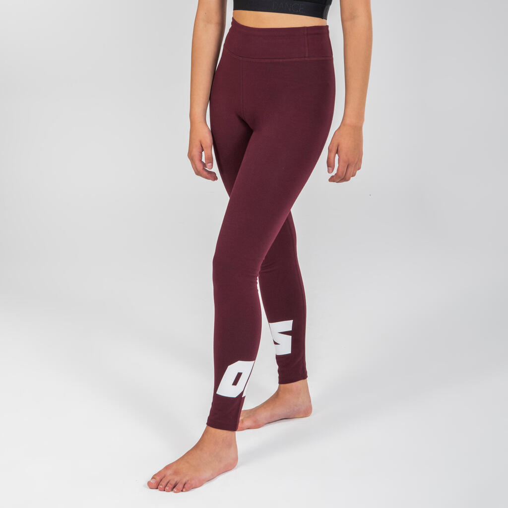 Girls' modern dance high-waisted leggings - burgundy print