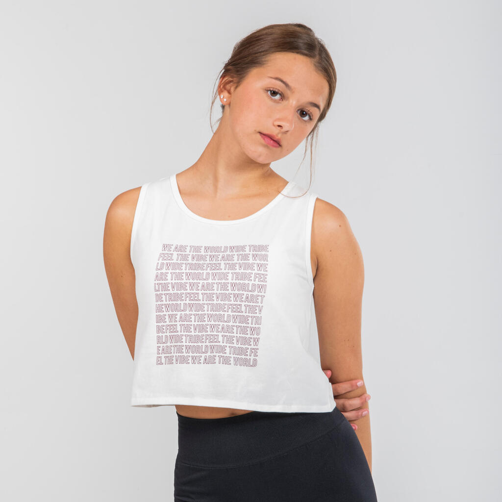 Girls' modern dance cropped printed tank top - white