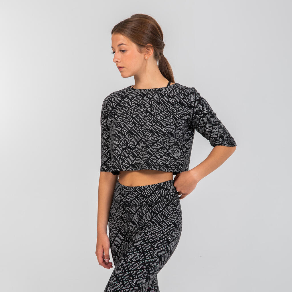 Girls' modern dance cropped printed t-shirt - black