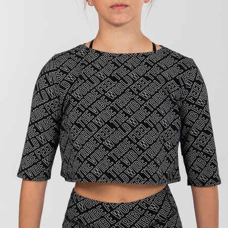 Girls' Modern Dance Cropped Printed T-Shirt - Black