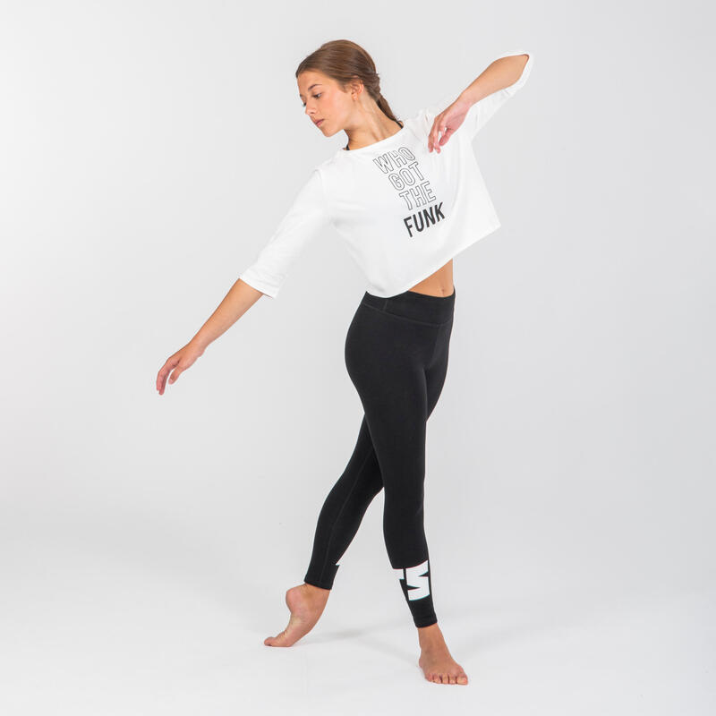 Dívčí tričko na moderní tanec crop top bílé s potiskem
