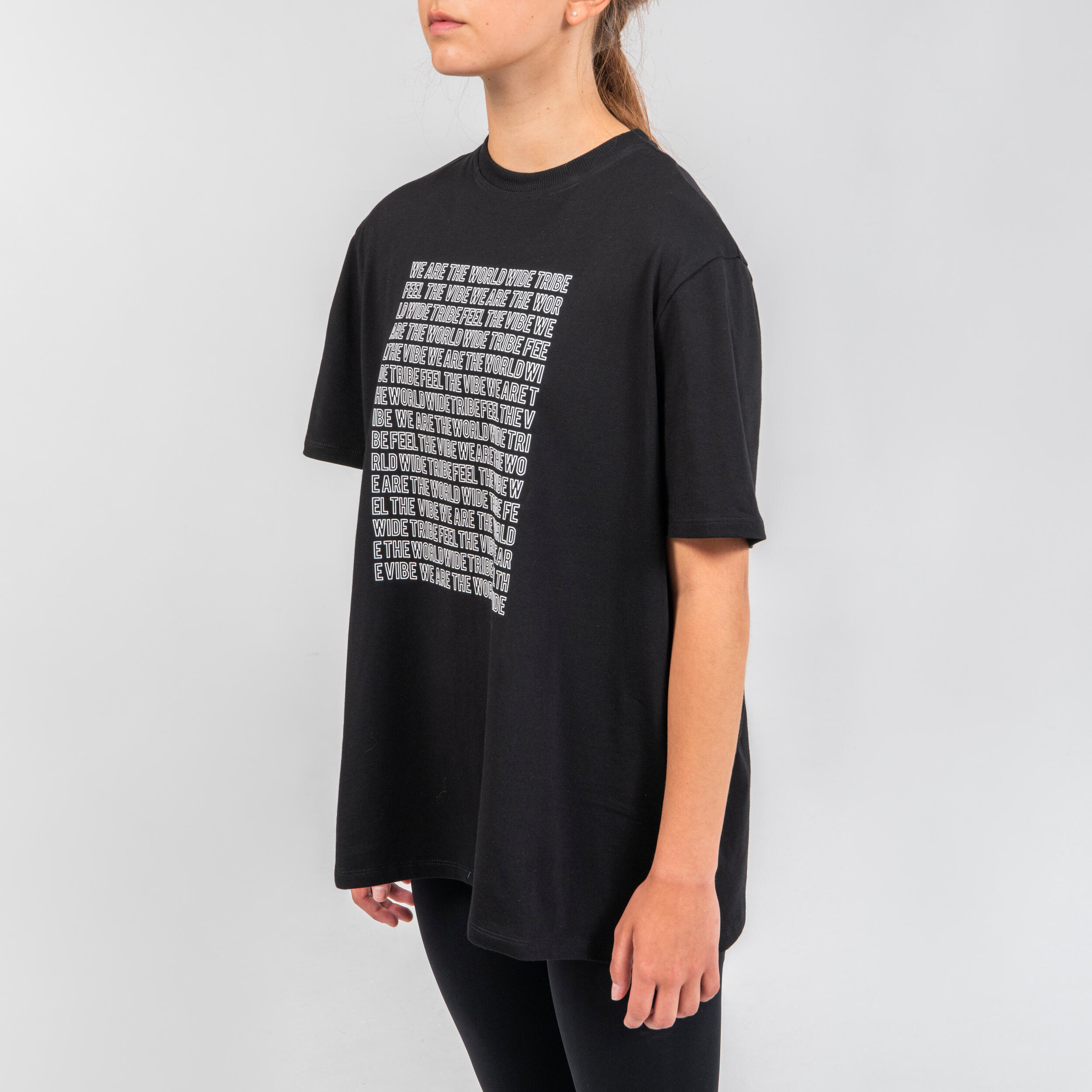 Girls' Oversized T-Shirt - Black Print 