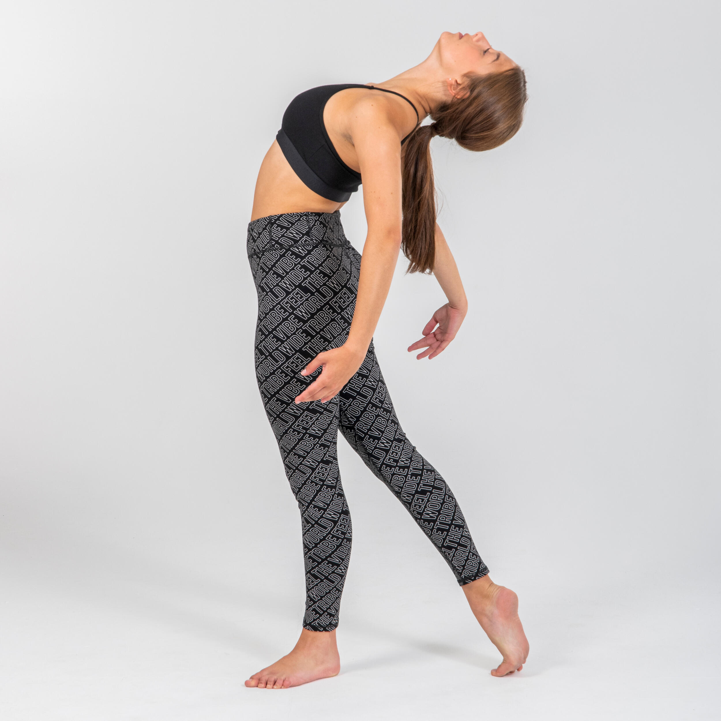 Leggings de Dança Moderna Cintura Subida Menina Preto 4/9