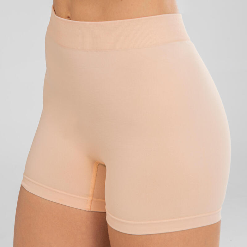 Naadloze dansshort met hoge taille voor modern jazz voor dames beige