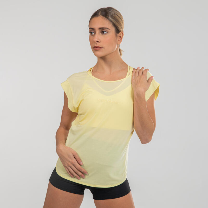 T-Shirt danse moderne fluide jaune croisé dans le dos femme