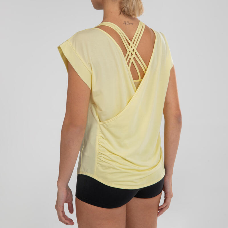 T-Shirt danse moderne fluide jaune croisé dans le dos femme