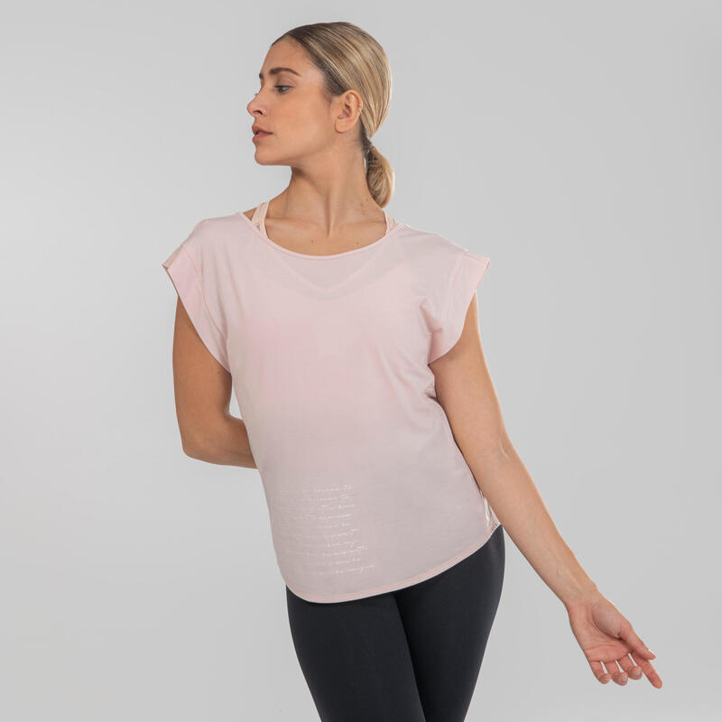 Camiseta danza moderna manga corta vaporosa cruzada en espalda Mujer rosa