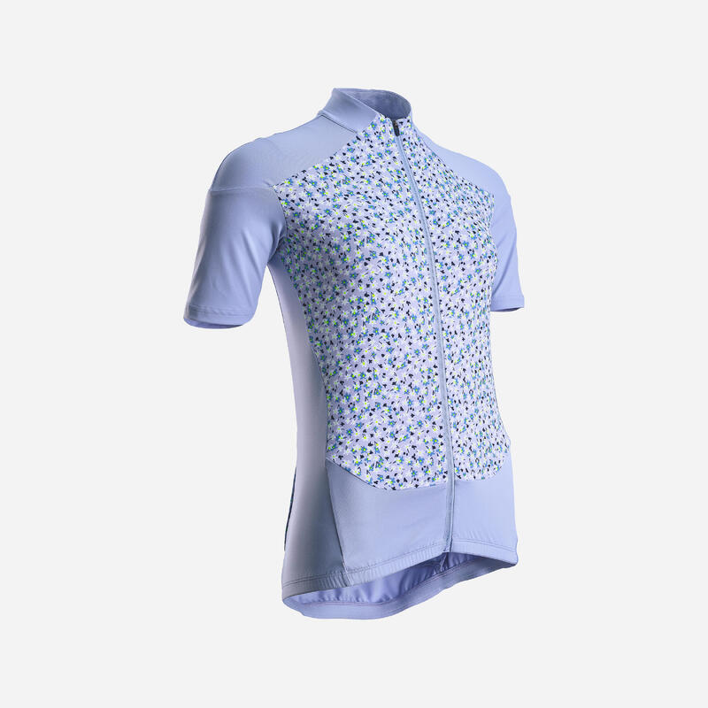 CAMISOLA DE MANGA CURTA DE BICICLETA DE ESTRADA RC500 MULHER LAVANDA FLORAL