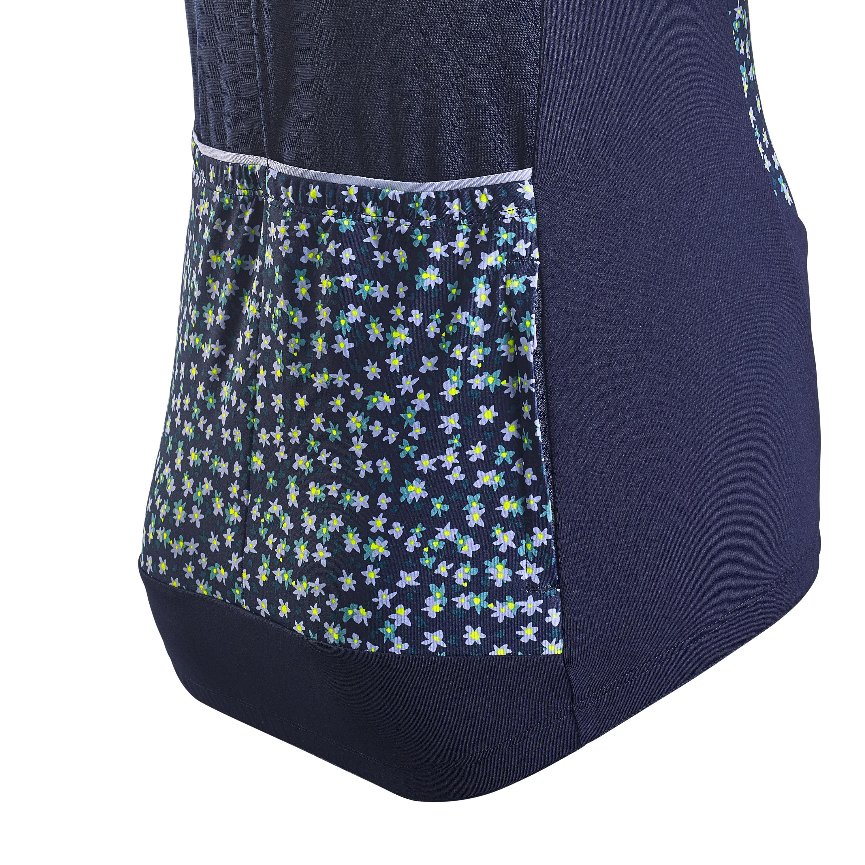 Women's Short-Sleeved Road Cycling Jersey RC500 - Floral/Navy 6/7