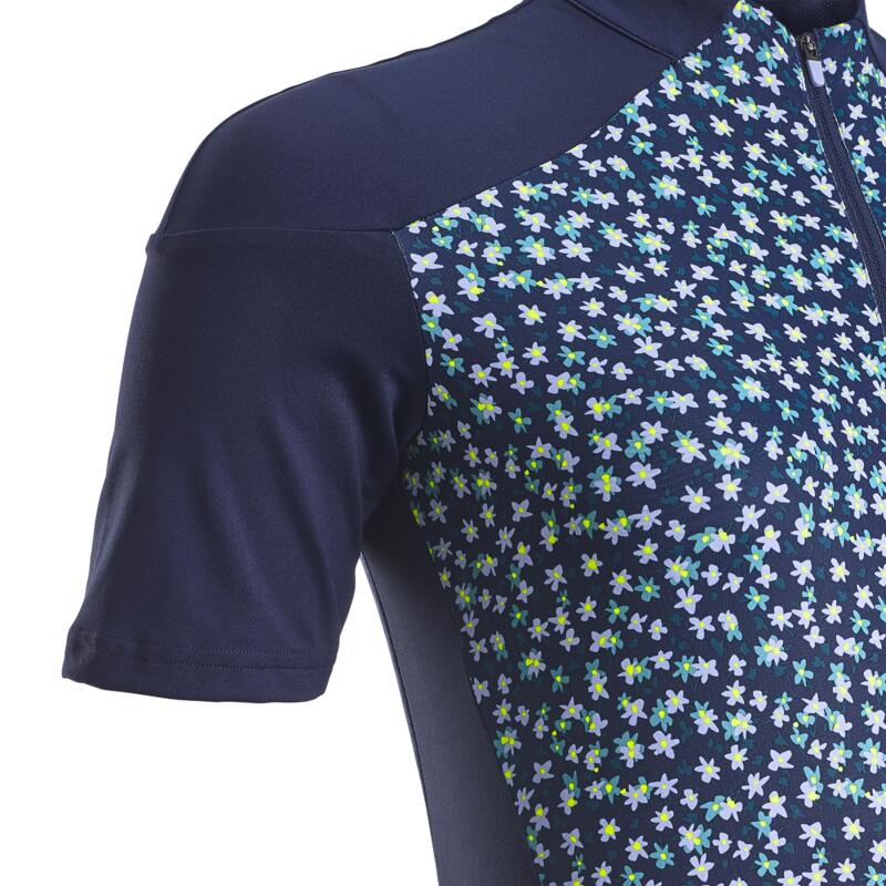 CAMISOLA DE MANGA CURTA DE BICICLETA DE ESTRADA RC500 MULHER AZUL MARINHO FLORAL