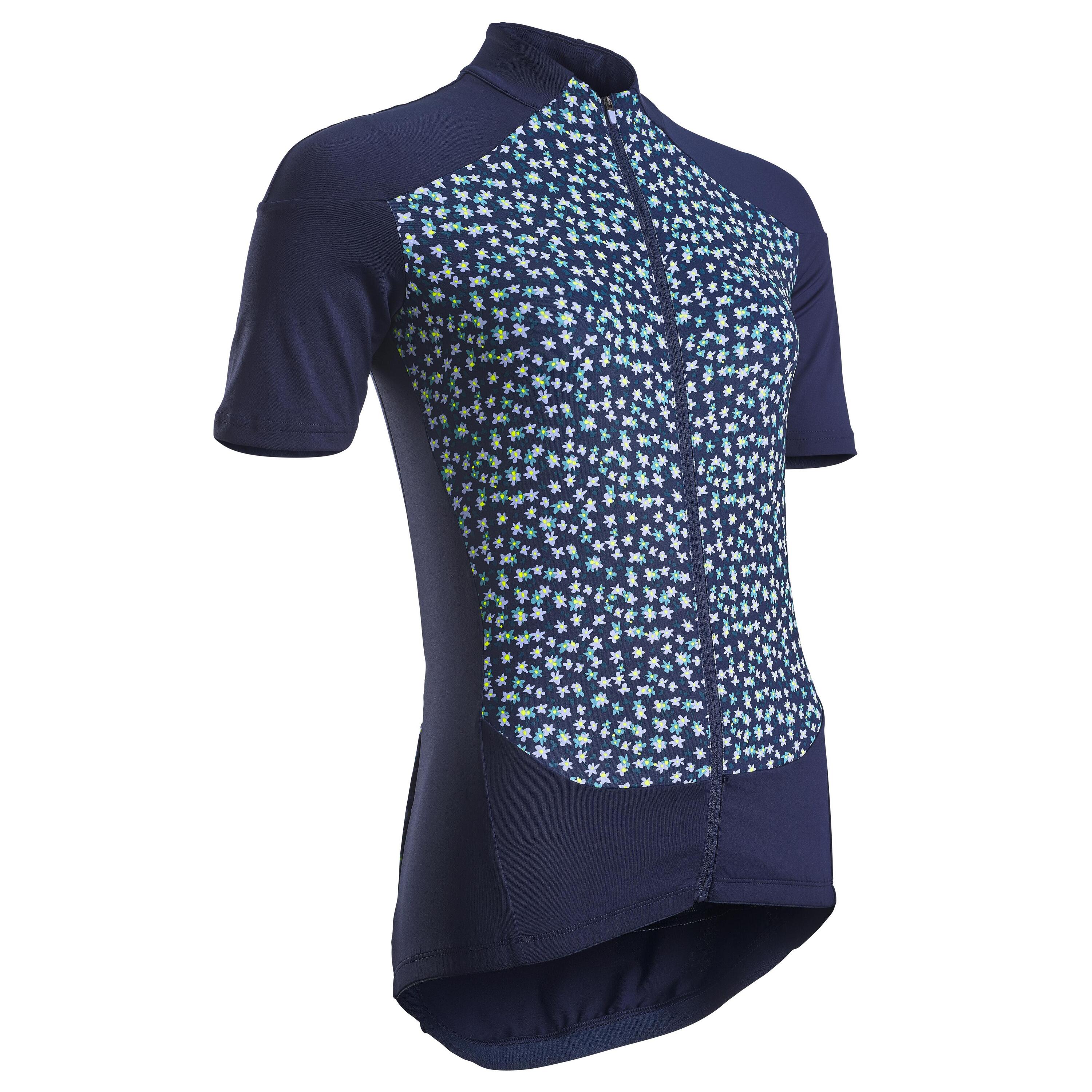 Women's Short-Sleeved Road Cycling Jersey RC500 - Floral/Navy 1/7