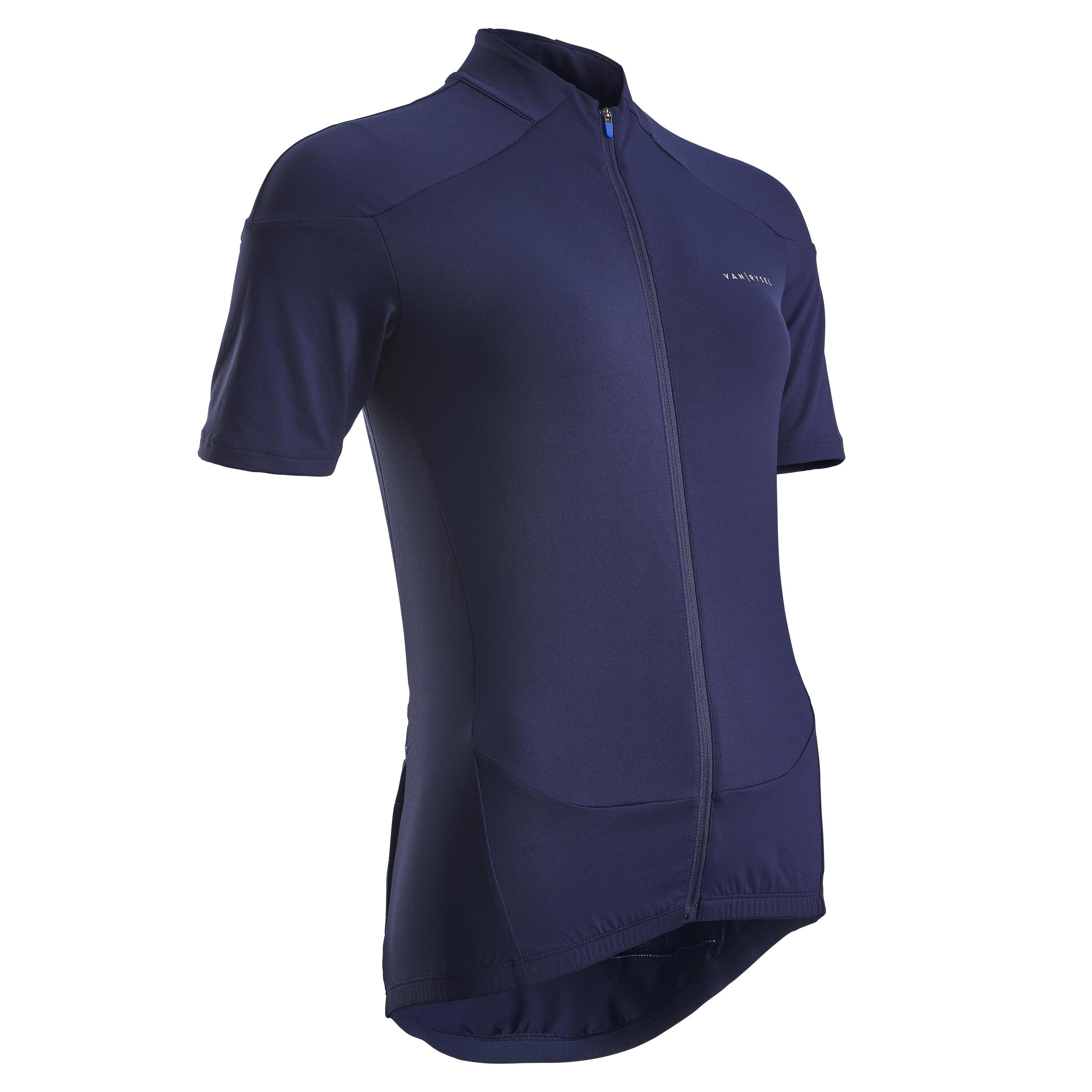 Women's Short-Sleeved Road Cycling Jersey RC500 - Checks/Navy 1/5