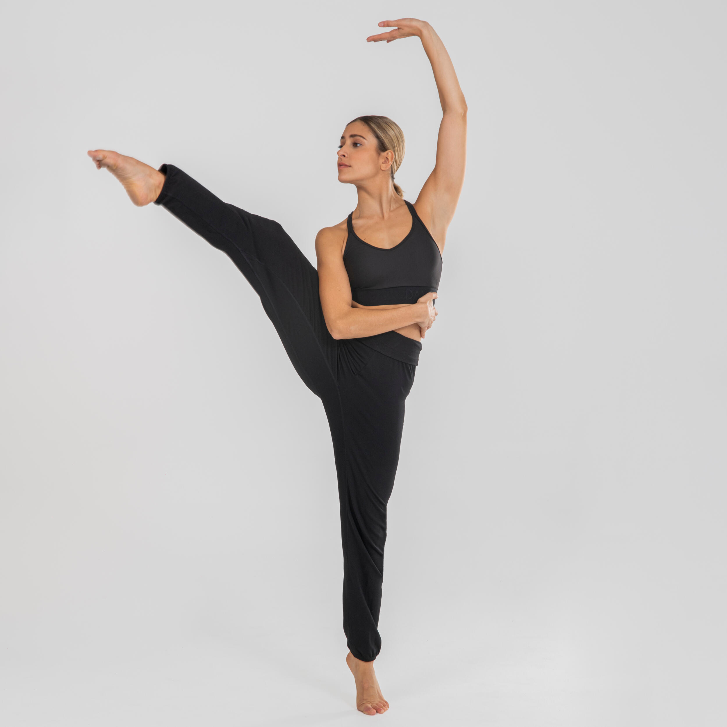 Pantalón Danza Moderna Mujer Negro Holgado 3/8