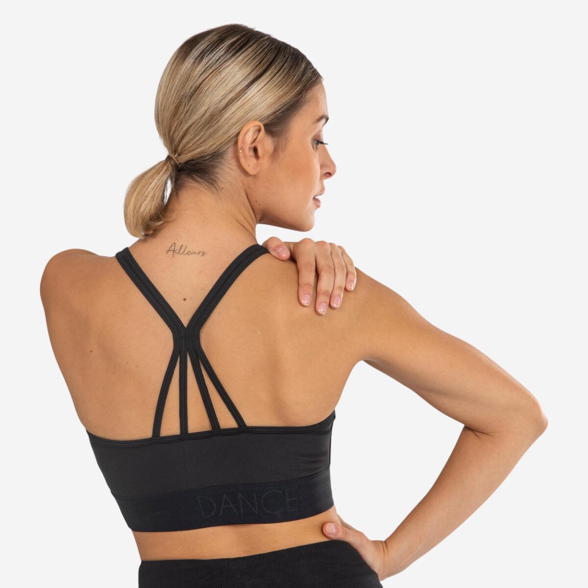 Brassière danse moderne, fines bretelles et coques amovibles - Femme - Noir