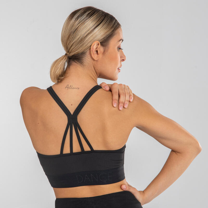 Top sportivo donna danza traspirante sostegno leggero nero