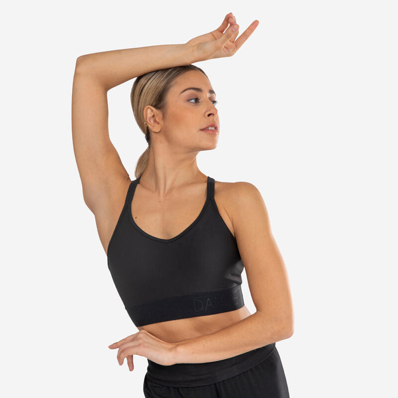 Top de Alças Finas e Copas Amovíveis de Dança Moderna Mulher Preto