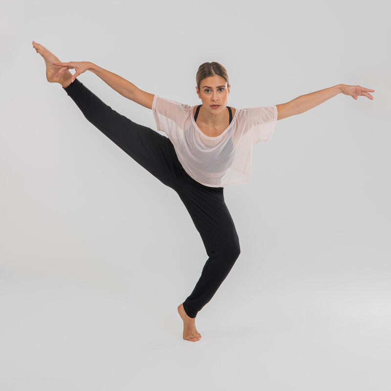 Női crop top modern tánchoz, lyukacsos hálós, rózsaszín