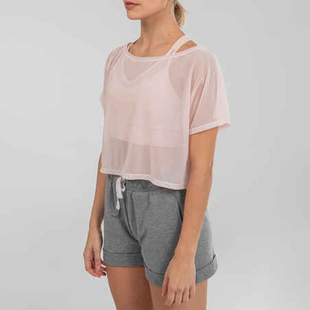 Women's Modern Dance Mesh Cropped T-Shirt - Pink