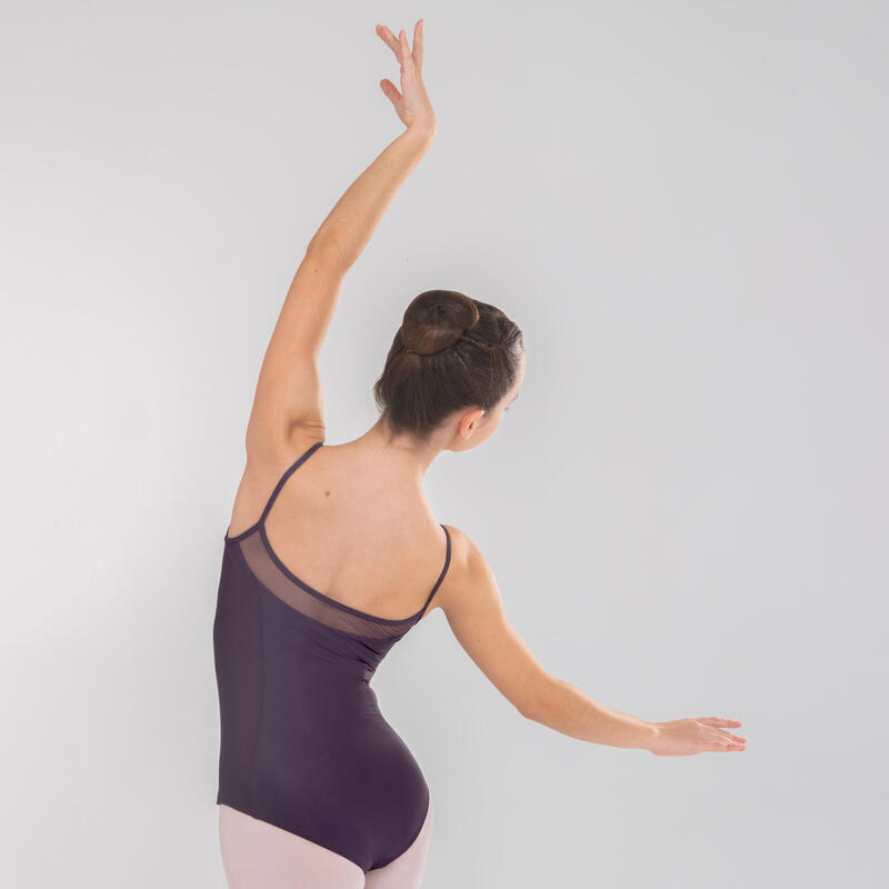 Dívčí baletní dres s tenkými ramínky tmavě fialový