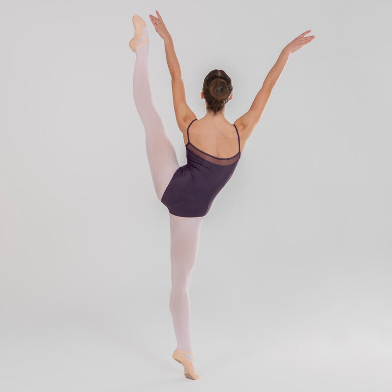 Dívčí baletní dres s tenkými ramínky tmavě fialový