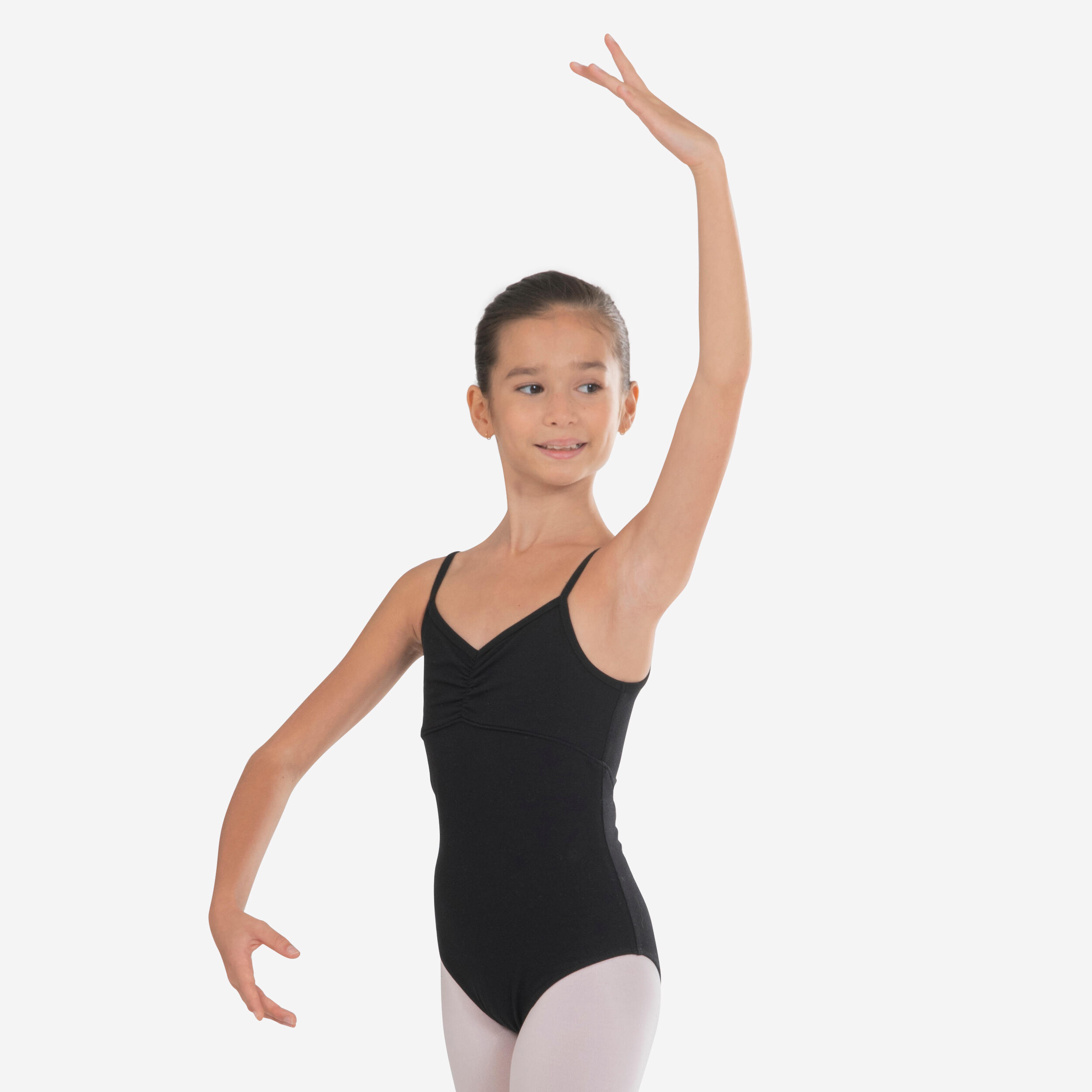 Girls' black ballet leotard with thin straps