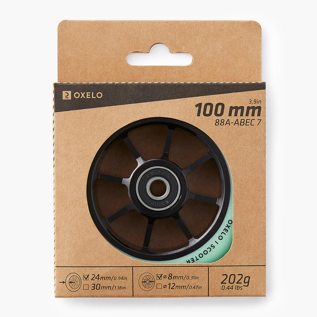 Točak za trotiner 100 mm s crnom aluminijumskom felnom i zelenom gumom PU85A