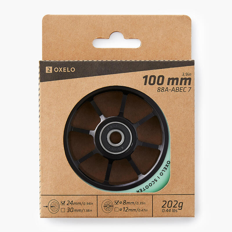 Roda de Trotinete Freestyle de 100 mm com Corpo de Alumínio Preto e Borracha Verde PU85A