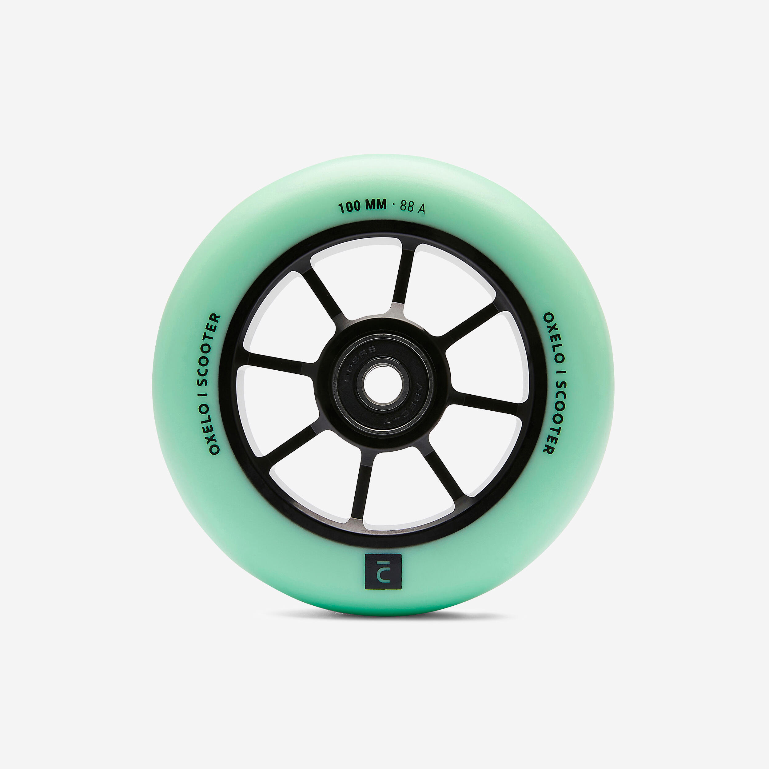 OXELO 100 mm Freestyle Wheel with Black Alu Rim & Green PU85A Rubber
