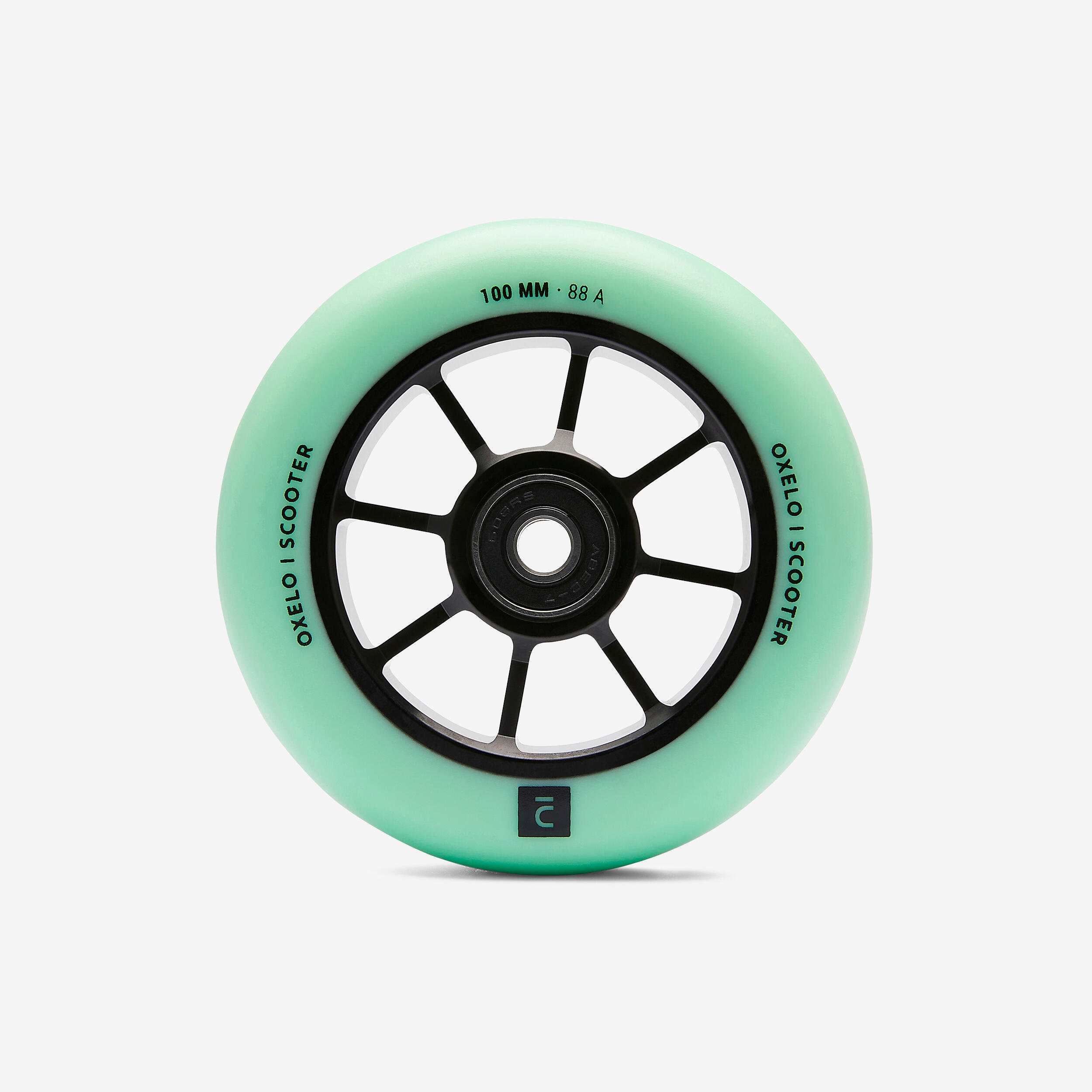 100mm freestyle wheel with black alu rim and green PU85A rubber