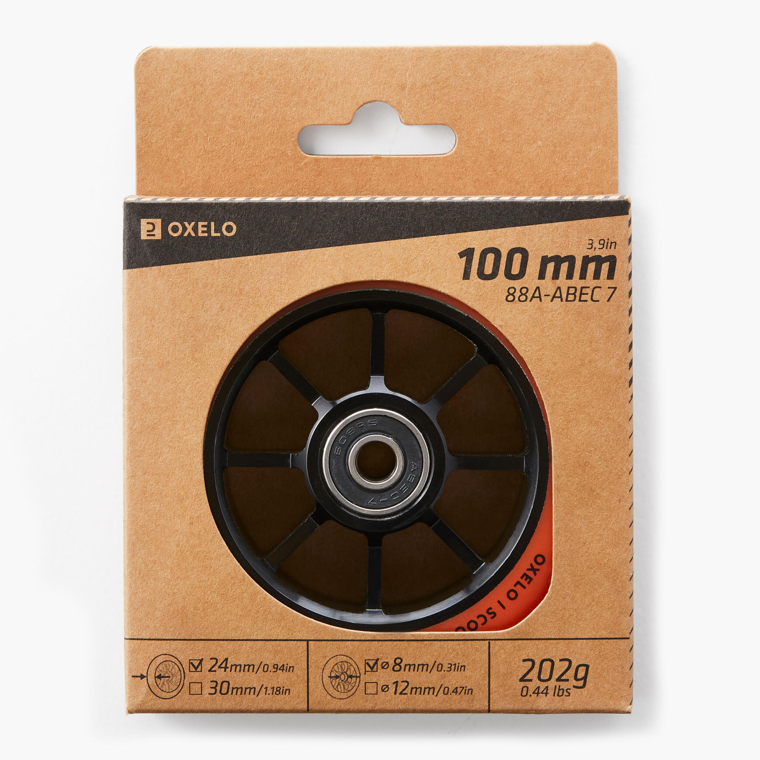 100 mm Freestyle Wheel with Black Alu Rim & Fluo Orange PU85A Rubber 3/3
