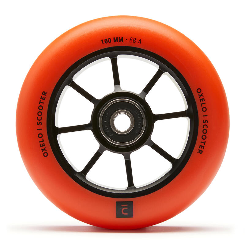 100 mm Aluminium PU85A Wheel - Black Rim and Neon Orange Rubber